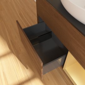 Тумба под раковину Villeroy & Boch Finion 100х50,1 см с подсветкой МДФ шпон грецкого ореха/стекло черное матовое GA22HFGN