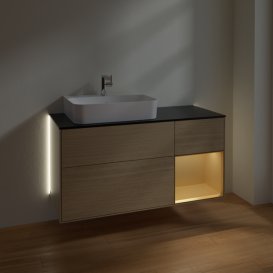 Тумба под раковину Villeroy & Boch Finion 120х50,1 см с подсветкой МДФ шпон дуба/стекло черное матовое G152HFPC