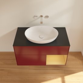 Тумба под раковину Villeroy & Boch Finion 100х50,1 см с подсветкой МДФ пион матовый лак/стекло черное матовое GA22HFHB