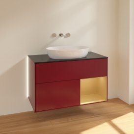 Тумба под раковину Villeroy & Boch Finion 100х50,1 см с подсветкой МДФ пион матовый лак/стекло черное матовое GA22HFHB