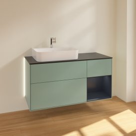 Тумба под раковину Villeroy & Boch Finion 120х50,1 см с подсветкой МДФ оливковый матовый лак/стекло черное матовое G152HGGM