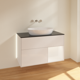 Тумба под раковину Villeroy & Boch Finion 100х50,1 см с подсветкой МДФ глянцевый белый лак/стекло черное матовое GA22MTGF