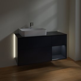 Тумба под раковину Villeroy & Boch Finion 120х50,1 см с подсветкой МДФ темно-синий матовый лак/стекло черное матовое G152HGHG