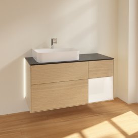 Тумба под раковину Villeroy & Boch Finion 120х50,1 см с подсветкой МДФ шпон дуба/стекло черное матовое G152MTPC