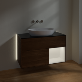 Тумба под раковину Villeroy & Boch Finion 100х50,1 см с подсветкой МДФ шпон грецкого ореха/стекло черное матовое GA22MTGN