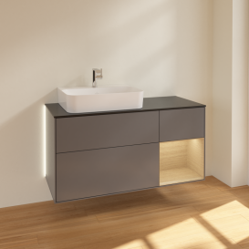 Тумба під раковину Villeroy & Boch Finion 120х50,1 см із підсвічуванням МДФ антрацит матовий лак/скло чорне матове G152PCGK