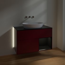 Тумба під раковину Villeroy & Boch Finion 100х50,1 см з підсвічуванням МДФ півонія матовий лак/скло чорне матове GA22PDHB