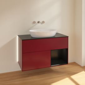 Тумба під раковину Villeroy & Boch Finion 100х50,1 см з підсвічуванням МДФ півонія матовий лак/скло чорне матове GA22PDHB