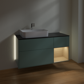 Тумба під раковину Villeroy & Boch Finion 120х50,1 см із підсвічуванням МДФ оливковий матовий лак/скло чорне матове G152PCGM