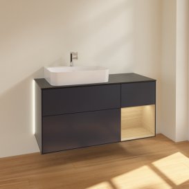 Тумба під раковину Villeroy & Boch Finion 120х50,1 см із підсвічуванням МДФ темно-синій матовий лак/скло чорне матове G152PCHG