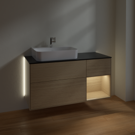 Тумба під раковину Villeroy & Boch Finion 120х50,1 см із підсвічуванням МДФ шпон дуба/скло чорне матове G152PCPC