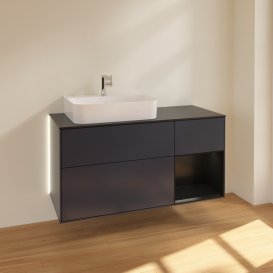 Тумба під раковину Villeroy & Boch Finion 120х50,1 см із підсвічуванням МДФ темно-синій матовий лак/скло чорне матове G152PDHG
