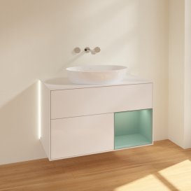 Тумба под раковину Villeroy & Boch Finion 100х50,1 см с подсветкой МДФ глянцевый белый лак/стекло белое матовое GA21GMGF