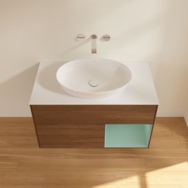 Тумба під раковину Villeroy & Boch Finion 100х50,1 см із підсвічуванням МДФ шпон волоського горіха/скло біле матове GA21GMGN