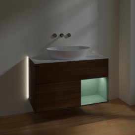 Тумба під раковину Villeroy & Boch Finion 100х50,1 см із підсвічуванням МДФ шпон волоського горіха/скло біле матове GA21GMGN