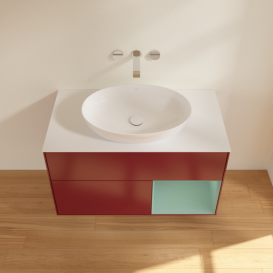 Тумба під раковину Villeroy & Boch Finion 100х50,1 см з підсвічуванням МДФ півонія матовий лак/скло біле матове GA21GMHB