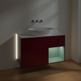 Тумба під раковину Villeroy & Boch Finion 100х50,1 см з підсвічуванням МДФ півонія матовий лак/скло біле матове GA21GMHB