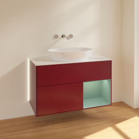 Тумба під раковину Villeroy & Boch Finion 100х50,1 см з підсвічуванням МДФ півонія матовий лак/скло біле матове GA21GMHB