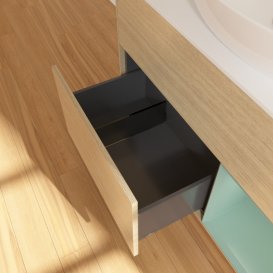 Тумба під раковину Villeroy & Boch Finion 100х50,1 см із підсвічуванням МДФ шпон дуба/скло біле матове GA21GMPC