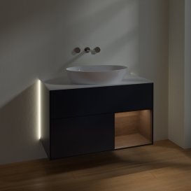 Тумба под раковину Villeroy & Boch Finion 100х50,1 см с подсветкой МДФ темно-синий матовый лак/стекло белое матовое GA21GNHG