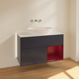 Тумба под раковину Villeroy & Boch Finion 100х50,1 см с подсветкой МДФ темно-синий матовый лак/стекло белое матовое GA21HBHG