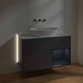 Тумба під раковину Villeroy & Boch Finion 100х50,1 см з підсвічуванням антрацит матовий лак/скло біле матове GA21HGGK