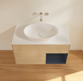 Тумба під раковину Villeroy & Boch Finion 100х50,1 см із підсвічуванням МДФ шпон дуба/скло біле матове GA21HGPC