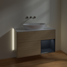 Тумба під раковину Villeroy & Boch Finion 100х50,1 см із підсвічуванням МДФ шпон дуба/скло біле матове GA21HGPC