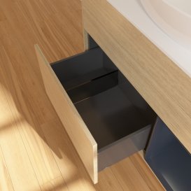 Тумба під раковину Villeroy & Boch Finion 100х50,1 см із підсвічуванням МДФ шпон дуба/скло біле матове GA21HGPC