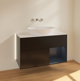 Тумба под раковину Villeroy & Boch Finion 100х50,1 см с подсветкой МДФ черный матовый лак/стекло белое матовое GA21HGPD