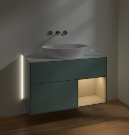 Тумба под раковину Villeroy & Boch Finion 100х50,1 см с подсветкой МДФ оливковый матовый лак/стекло белое матовое GA21PCGM