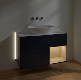 Тумба під раковину Villeroy & Boch Finion 100х50,1 см із підсвічуванням МДФ темно-синій матовий лак/скло біле матове GA21PCHG