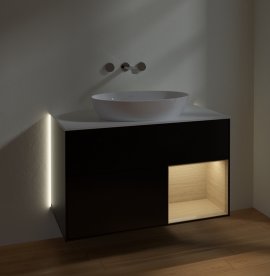 Тумба під раковину Villeroy & Boch Finion 100х50,1 см із підсвічуванням МДФ чорний матовий лак/скло біле матове GA21PCPD