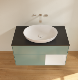 Тумба под раковину Villeroy & Boch Finion 100х50,1 см с подсветкой МДФ оливковый матовый лак/стекло черное матовое GA22GFGM