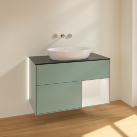 Тумба под раковину Villeroy & Boch Finion 100х50,1 см с подсветкой МДФ оливковый матовый лак/стекло черное матовое GA22GFGM