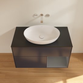 Тумба під раковину Villeroy & Boch Finion 100х50,1 см із підсвічуванням МДФ темно-синій матовий лак/скло чорне матове GA22GKHG