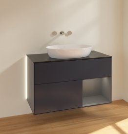 Тумба під раковину Villeroy & Boch Finion 100х50,1 см із підсвічуванням МДФ темно-синій матовий лак/скло чорне матове GA22GKHG