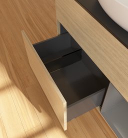 Тумба під раковину Villeroy & Boch Finion 100х50,1 см із підсвічуванням МДФ шпон дуба/скло чорне матове GA22GKPC