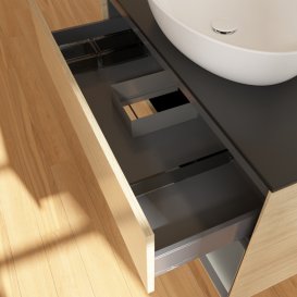 Тумба під раковину Villeroy & Boch Finion 100х50,1 см із підсвічуванням МДФ шпон дуба/скло чорне матове GA22GKPC