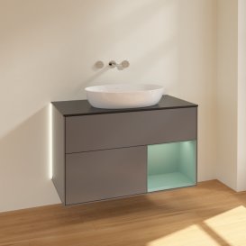 Тумба под раковину Villeroy & Boch Finion 100х50,1 см с подсветкой МДФ антрацит матовый лак/стекло черное матовое GA22GMGK