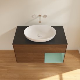 Тумба под раковину Villeroy & Boch Finion 100х50,1 см с подсветкой МДФ шпон грецкого ореха/стекло черное матовое GA22GMGN