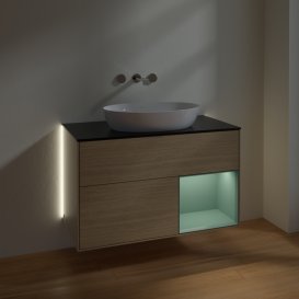 Тумба под раковину Villeroy & Boch Finion 100х50,1 см с подсветкой МДФ шпон дуба/стекло черное матовое GA22GMPC