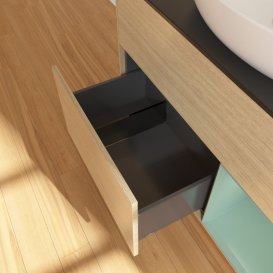 Тумба под раковину Villeroy & Boch Finion 100х50,1 см с подсветкой МДФ шпон дуба/стекло черное матовое GA22GMPC