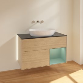 Тумба под раковину Villeroy & Boch Finion 100х50,1 см с подсветкой МДФ шпон дуба/стекло черное матовое GA22GMPC