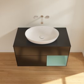 Тумба під раковину Villeroy & Boch Finion 100х50,1 см із підсвічуванням МДФ чорний матовий лак/скло чорне матове GA22GMPD