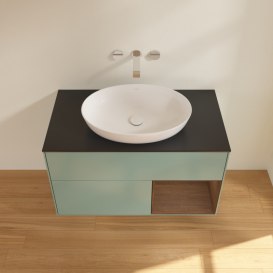 Тумба под раковину Villeroy & Boch Finion 100х50,1 см с подсветкой МДФ оливковый матовый лак/стекло черное матовое GA22GNGM