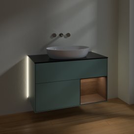 Тумба під раковину Villeroy & Boch Finion 100х50,1 см із підсвічуванням МДФ оливковий матовий лак/скло чорне матове GA22GNGM