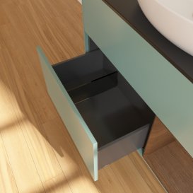 Тумба під раковину Villeroy & Boch Finion 100х50,1 см із підсвічуванням МДФ оливковий матовий лак/скло чорне матове GA22GNGM