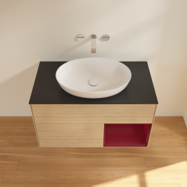 Тумба під раковину Villeroy & Boch Finion 100х50,1 см із підсвічуванням МДФ шпон дуба/скло чорне матове GA22HBPC