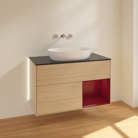 Тумба під раковину Villeroy & Boch Finion 100х50,1 см із підсвічуванням МДФ шпон дуба/скло чорне матове GA22HBPC